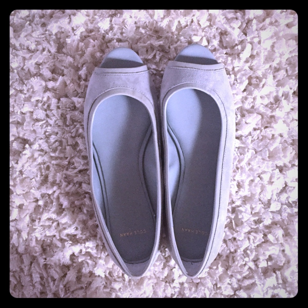 Cole Haan Powder blue micro/suede peep-toe flats.